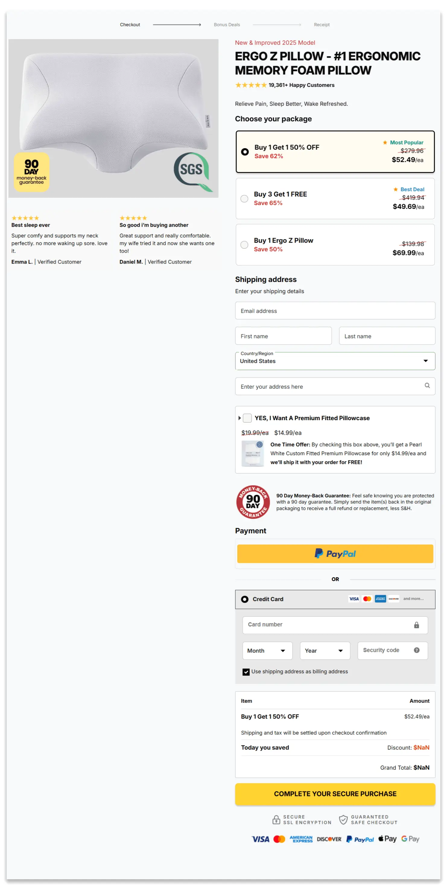 Ergo Z Pillow secure checkout page